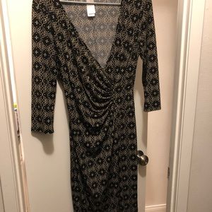 Black wrap dress with gold design
